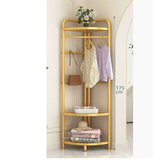 Hotly recommended multi-functional clothes drying rack, coat rack, simple hanging wardrobe, clothes drying rack [Corner coat rack-three-layer grid-light luxury gold]