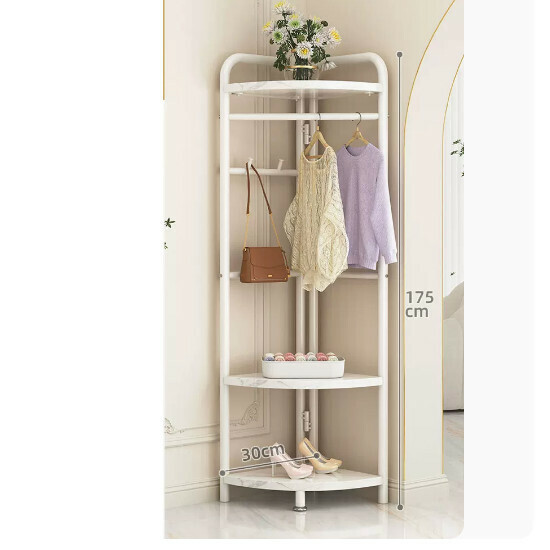 Hotly recommended multifunctional clothes drying rack, coat rack, simple hanging wardrobe, clothes drying rack [corner coat rack-three-layer partition-elegant white]