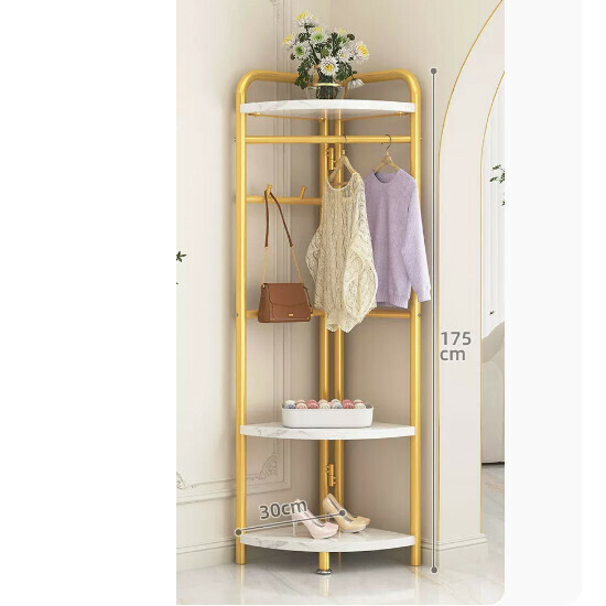 Hotly recommended multi-functional clothes drying rack, coat rack, simple hanging wardrobe, clothes drying rack [Corner coat rack-three-layer partition-light luxury gold]