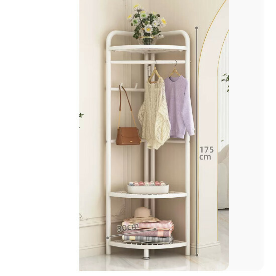 Hotly recommended multifunctional clothes drying rack, coat rack, simple hanging wardrobe, clothes drying rack [corner coat rack-three-layer grid-elegant white]