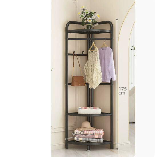Hot recommended multi-functional clothes drying rack, coat rack, simple hanging wardrobe, clothes drying rack [Corner coat rack-three-layer grid-classic black]