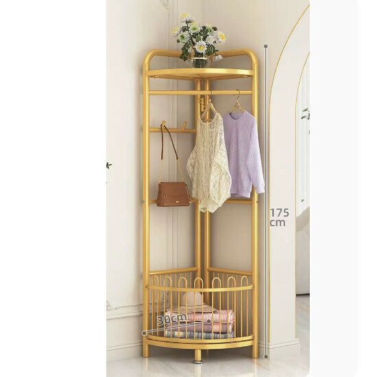 Hotly recommended multifunctional clothes drying rack, coat rack, simple hanging wardrobe, clothes drying rack [Corner coat rack-dirty clothes basket-light luxury gold]