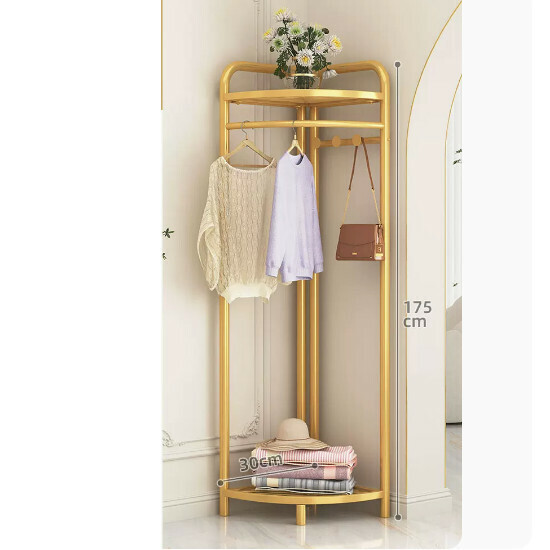 Hot recommended multi-functional clothes drying rack, coat rack, simple hanging wardrobe, clothes drying rack [Corner coat rack-double-layer grid-light luxury gold]