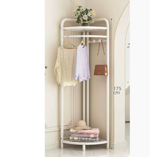 Hot recommended multi-functional clothes drying rack, coat rack, simple hanging wardrobe, clothes drying rack [Corner coat rack-double-layer grid-elegant white]