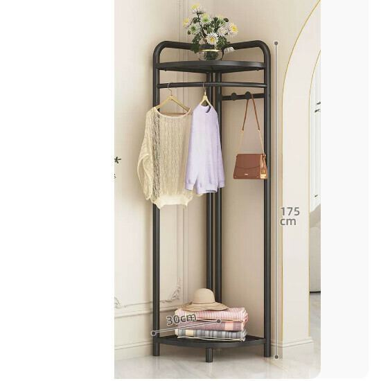 Hotly recommended multifunctional clothes drying rack, coat rack, simple hanging wardrobe, clothes drying rack [Corner coat rack-double-layer grid-classic black]