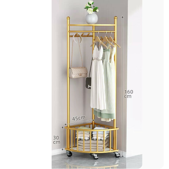 Hotly recommended multifunctional clothes drying rack, coat rack, simple hanging wardrobe, clothes drying rack [corner coat rack-storage basket-light luxury gold-with wheels]