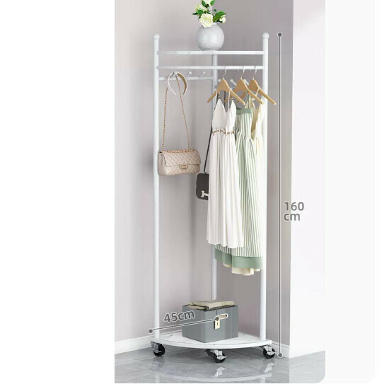 Hot recommended multifunctional clothes drying rack, coat rack, simple hanging wardrobe, clothes drying rack [corner coat rack-storage board-white-with wheels]