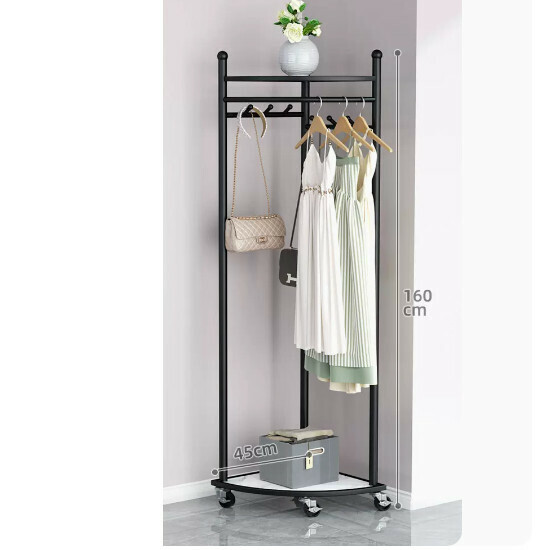Hot recommended multifunctional clothes drying rack, coat rack, simple hanging wardrobe, clothes drying rack [corner coat rack-storage board-black-with wheels]