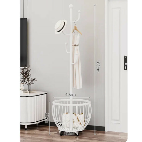 Hotly recommended multifunctional coat rack, clothes drying rack, simple hanging wardrobe, clothes drying rack [Model A, beautiful white cactus 4-hook mesh basket storage-universal wheel]