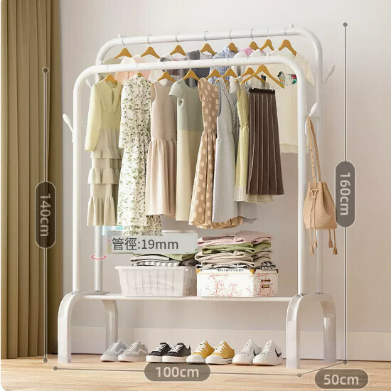 Hotly recommended multifunctional coat rack, clothes drying rack, simple hanging wardrobe, clothes drying rack [classic style] white 105cm·four hooks + single layer [size: (large)]