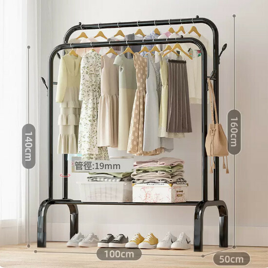 Hotly recommended multifunctional coat rack, clothes drying rack, simple hanging wardrobe, clothes drying rack [classic style] black 105cm·four hooks + single layer [size: (large)]