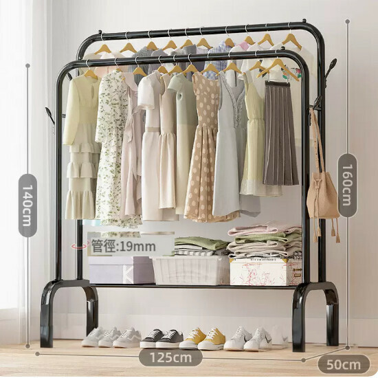 Hot recommended multifunctional coat rack, clothes drying rack, simple hanging wardrobe, clothes drying rack [hot selling model] black-125cm·four hooks + single layer [size: (large)]