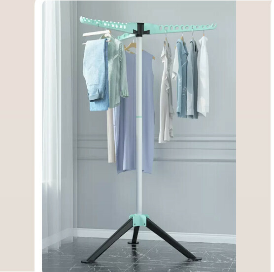 Hotly recommended multifunctional coat rack, clothes drying rack, simple hanging wardrobe, clothes drying rack [black and green] metal style - installation-free folding - three-fin windproof - can be lifted [size: (large)]