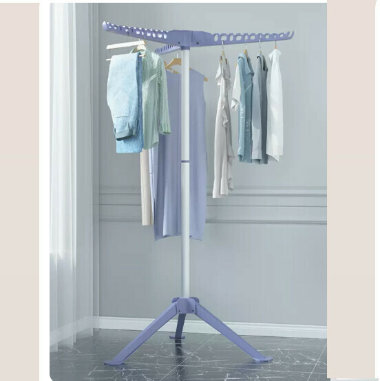 Hotly recommended multi-functional coat rack, clothes drying rack, simple hanging wardrobe, clothes drying rack [Nordic Blue] Metal model - installation-free folding - three-fin windproof - liftable [Size: (Large)]