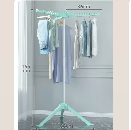 Hotly recommended multifunctional coat rack, clothes drying rack, simple hanging wardrobe, clothes drying rack [Nordic green] metal style - installation-free folding - three-fin windproof - liftable [size: (large)]
