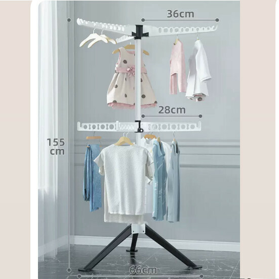 Hotly recommended multi-functional coat rack, clothes drying rack, simple hanging wardrobe, clothes drying rack [Black and White] Upgraded double-layer seven-fin windproof - can be lifted, lowered and rotated [Size: (Large)]