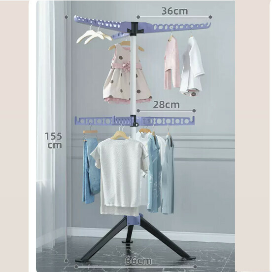 Hotly recommended multi-functional coat rack, clothes drying rack, simple hanging wardrobe, clothes drying rack [black and blue] upgraded double-layer seven-fin windproof - can be lifted and rotated [size: (large)]