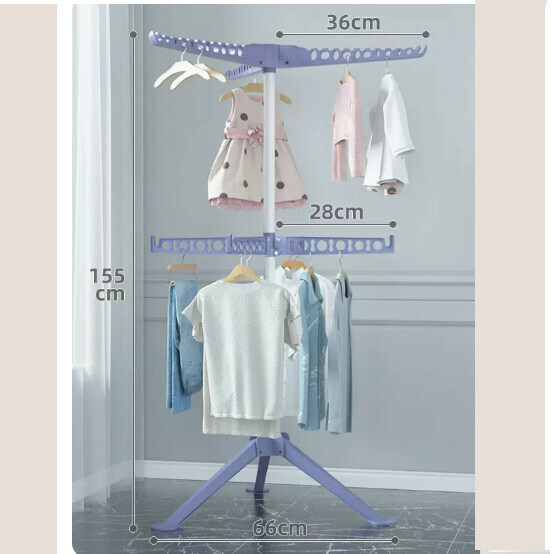 Hotly recommended multifunctional coat rack, clothes drying rack, simple hanging wardrobe, clothes drying rack [Nordic Blue] Upgraded double-layer seven-fin windproof - can be lifted and rotated [Size: (Large)]