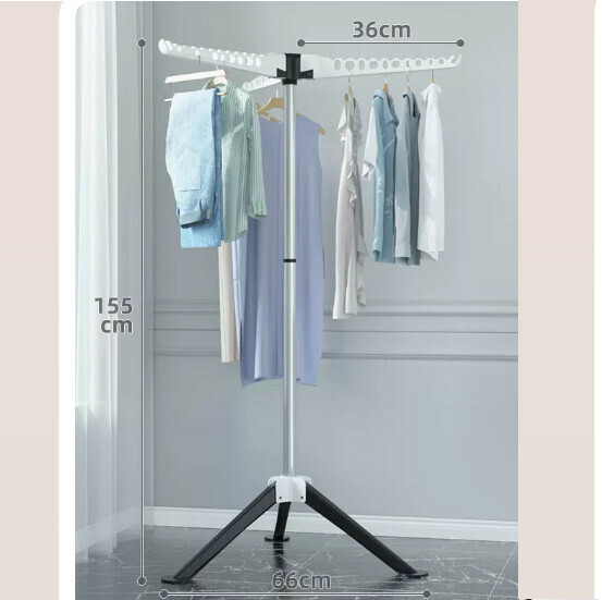 Hotly recommended multifunctional coat rack, clothes drying rack, simple hanging wardrobe, clothes drying rack [black and white] stainless steel - installation-free folding - three-fin windproof - liftable [size: (large)]