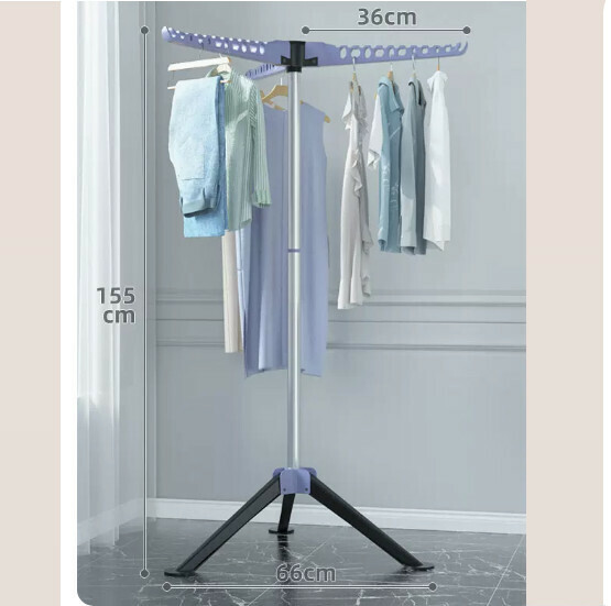 Hot recommended multifunctional coat rack, clothes drying rack, simple hanging wardrobe, clothes drying rack [black and blue] stainless steel - installation-free folding - three-fin windproof - liftable [size: (large)]