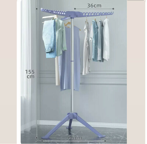 Hotly recommended multifunctional coat rack, clothes drying rack, simple hanging wardrobe, clothes drying rack [Nordic Blue] Stainless steel - installation-free folding - three-fin windproof - liftable [Size: (Large)]