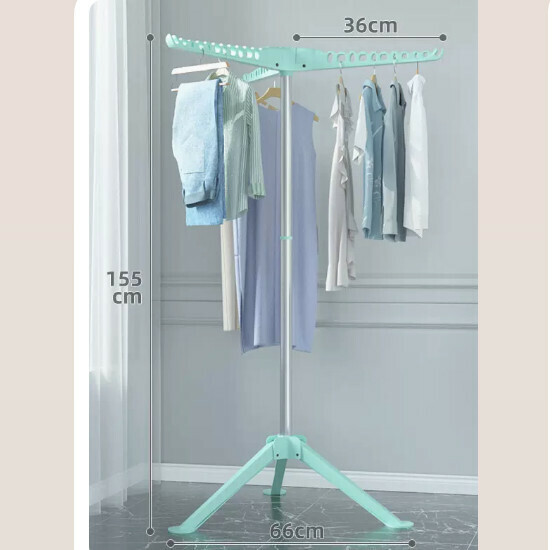 Hotly recommended multifunctional coat rack, clothes drying rack, simple hanging wardrobe, clothes drying rack [Nordic green] stainless steel - installation-free folding - three-fin windproof - liftable [size: (large)]
