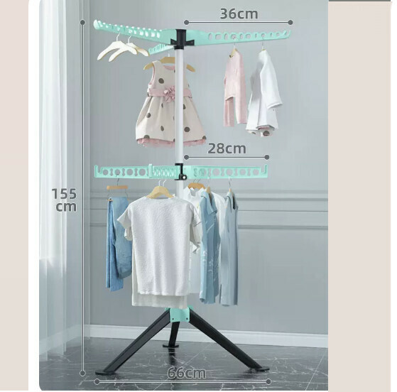 Hotly recommended multifunctional coat rack, clothes drying rack, simple hanging wardrobe, clothes drying rack [black and green] upgraded double-layer seven-fin windproof - can be lifted and rotated [size: (large)]
