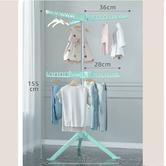 Hotly recommended multifunctional coat rack, clothes drying rack, simple hanging wardrobe, clothes drying rack [Nordic green] stainless steel - double-layer seven-fin windproof - can be lifted [size: (large)]