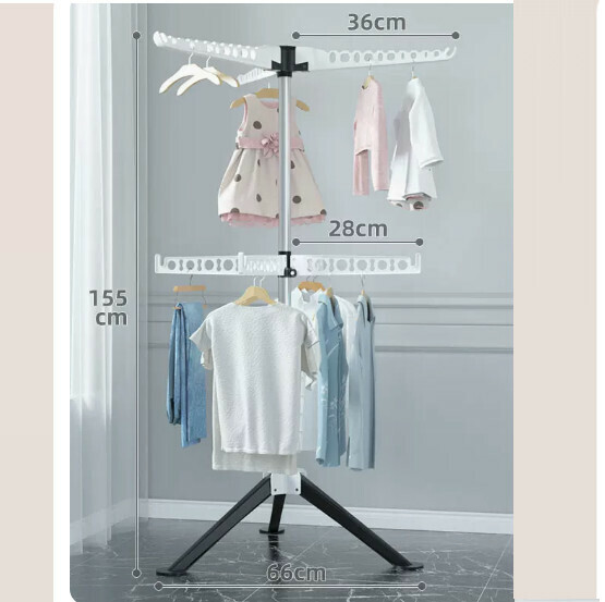 Hotly recommended multifunctional coat rack, clothes drying rack, simple hanging wardrobe, clothes drying rack [black and white] stainless steel - double-layer seven-fin windproof - can be lifted and rotated [size: (large)]