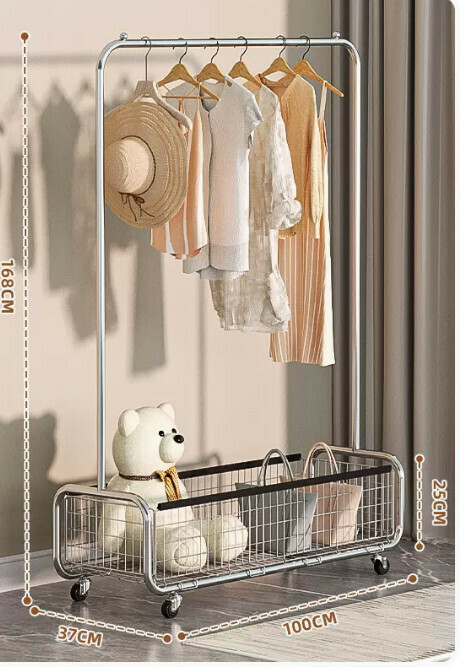Hotly recommended multifunctional coat rack, clothes drying rack, simple hanging wardrobe, clothes drying rack [silver bold and deepened U-shaped mesh frame clothes hanger 100cm (black edge)]