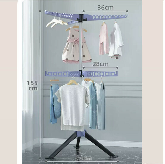 Hotly recommended multifunctional coat rack, clothes drying rack, simple hanging wardrobe, clothes drying rack [black and blue] stainless steel - double-layer seven-fin windproof - can be lifted and rotated [size: (large)]
