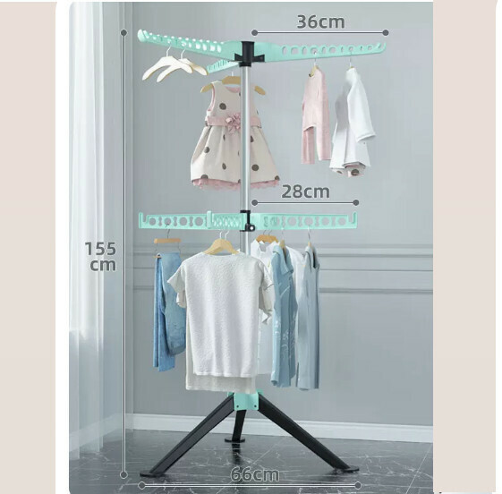 Hotly recommended multifunctional coat rack, clothes drying rack, simple hanging wardrobe, clothes drying rack [black and green] stainless steel - double-layer seven-fin windproof - can be lifted and rotated [size: (large)]
