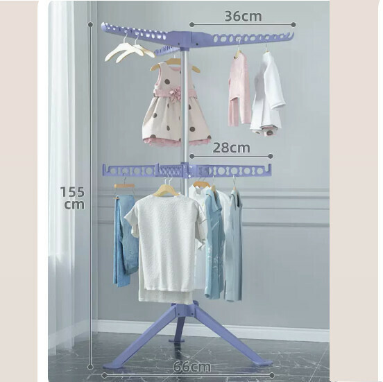 Hotly recommended multifunctional coat rack, clothes drying rack, simple hanging wardrobe, clothes drying rack [Nordic blue] stainless steel - double-layer seven-fin windproof - can be lifted and rotated [size: (large)]