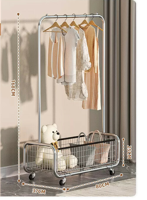 Hotly recommended multifunctional coat rack, clothes drying rack, simple hanging wardrobe, clothes drying rack [Silver thickened and deepened U-shaped mesh frame clothes hanger 80cm (black edge)]