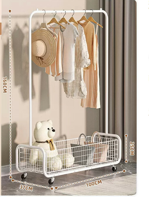 Hot recommended multifunctional coat rack, clothes drying rack, simple hanging wardrobe, clothes drying rack [milk white thickened and deepened U-shaped mesh frame clothes hanger 100cm]