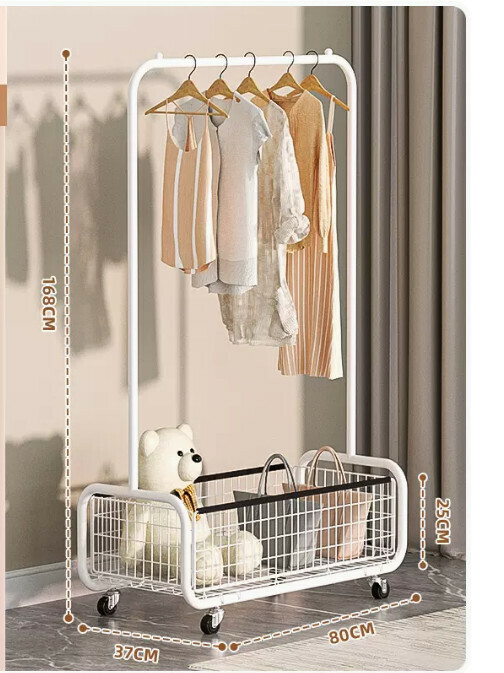 Hot recommended multifunctional coat rack, clothes drying rack, simple hanging wardrobe, clothes drying rack [milk white thickened and deepened U-shaped mesh frame clothes hanger 80cm (black edge)]