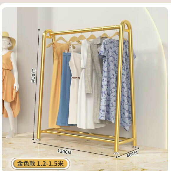 Hot recommended multifunctional coat rack, clothes drying rack, simple hanging wardrobe, clothes drying rack [extra thick tube] length 120*height 150 nanometer gold [size: (large)]