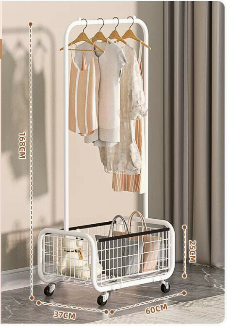 Hot recommended multifunctional coat rack, clothes drying rack, simple hanging wardrobe, clothes drying rack [milk white thickened and deepened U-shaped mesh frame clothes hanger 60cm (black edge)]