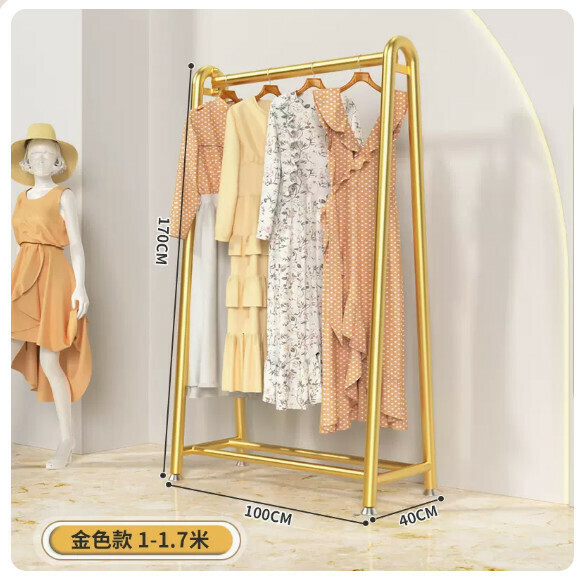 Hot recommended multifunctional coat rack, clothes drying rack, simple hanging wardrobe, clothes drying rack [extra thick tube] length 100*height 170 nanometer gold [size: (large)]