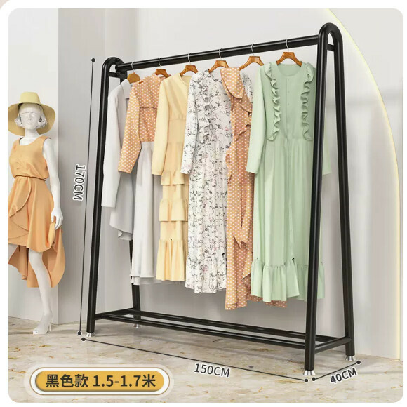 Hotly recommended multifunctional coat rack, clothes drying rack, hanging rack, simple hanging wardrobe, clothes drying rack [extra thick tube] length 150*height 170 nanometer black [size: (large)]