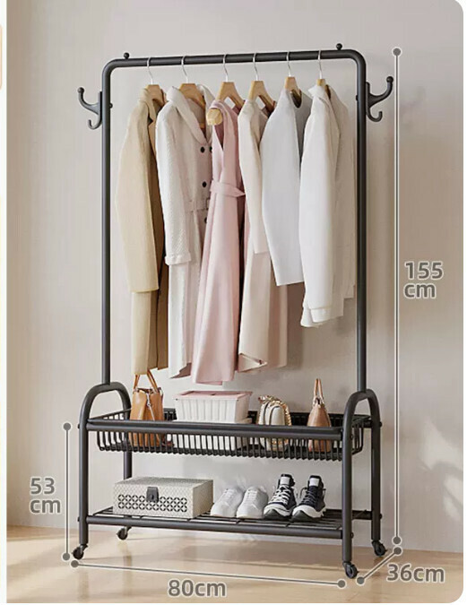 Hot recommended multifunctional coat rack, clothes drying rack, simple hanging wardrobe, clothes drying rack [upgraded model [80cm cool black] reinforced and thickened double layer]