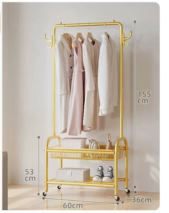 Hotly recommended multifunctional coat rack, clothes drying rack, simple hanging wardrobe, clothes drying rack [classic style [120cm cool black] reinforced and thickened single layer]
