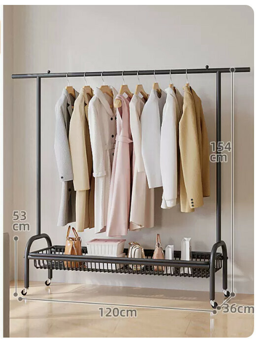Hotly recommended multifunctional coat rack, clothes drying rack, simple hanging wardrobe, clothes drying rack [classic style [100cm cool black] reinforced and thickened single layer]