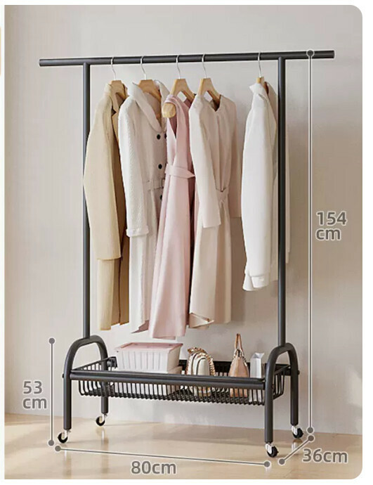 Hotly recommended multifunctional coat rack, clothes drying rack, simple hanging wardrobe, clothes drying rack [classic style [80cm cool black] reinforced and thickened single layer]