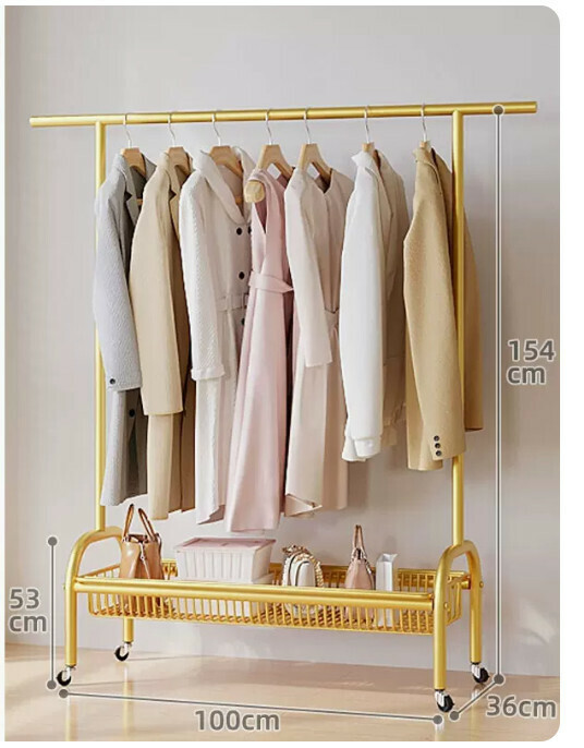 Hotly recommended multifunctional coat rack, clothes drying rack, simple hanging wardrobe, clothes drying rack [classic style [100cm light luxury gold] reinforced and thickened single layer]