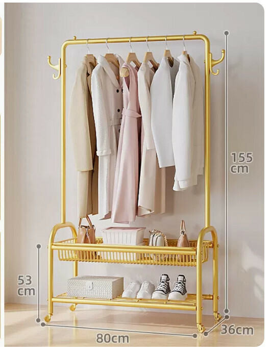 Hot recommended multifunctional coat rack, clothes drying rack, simple hanging wardrobe, clothes drying rack [upgraded model [80cm light luxury gold] reinforced and thickened double layer]