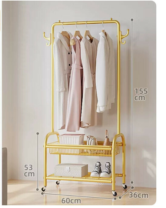 Hot recommended multifunctional coat rack, clothes drying rack, simple hanging wardrobe, clothes drying rack [upgraded model [60cm light luxury gold] reinforced and thickened double layer]