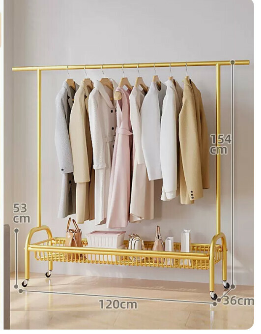Hotly recommended multifunctional coat rack, clothes drying rack, simple hanging wardrobe, clothes drying rack [classic model [120cm light luxury gold] reinforced and thickened single layer]
