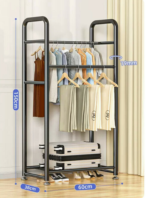 Hotly recommended multifunctional coat rack, clothes drying rack, simple hanging wardrobe, clothes drying rack [Mo Xuanfeng value 60cm simple double pole + foot pad]