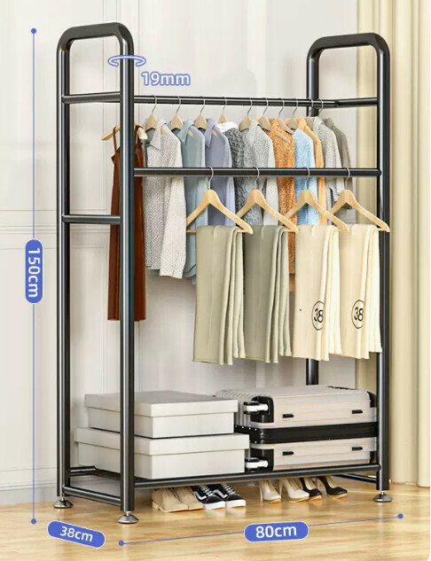Hotly recommended multifunctional coat rack, clothes drying rack, simple hanging wardrobe, clothes drying rack [Mo Xuanfeng value 80cm simple double pole + foot pad]